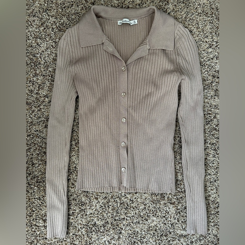 Abercrombie & Fitch Taupe Ribbed Cardigan